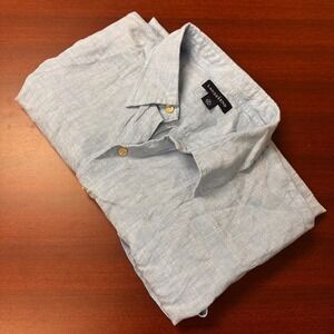 Lands End Mens Linen Short Sleeve Button Up Shirt Mens XXL 18-18.5 Casual